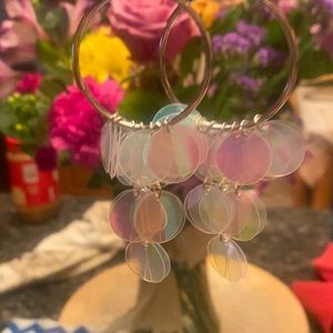 Shimmering faux pink opal layered earnings